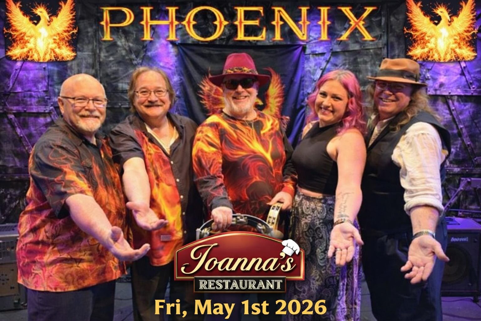 Get ready for an electrifying evening with Band Phoenix, a group that seamlessly blends classic rock, pop, and soul hits with a touch of modern flair. From iconic artists like Bob Seger, Elton John, and Billy Idol to powerhouse female favorites like Lady Gaga, The Supremes, and Meghan Trainor, Phoenix offers something for everyone.