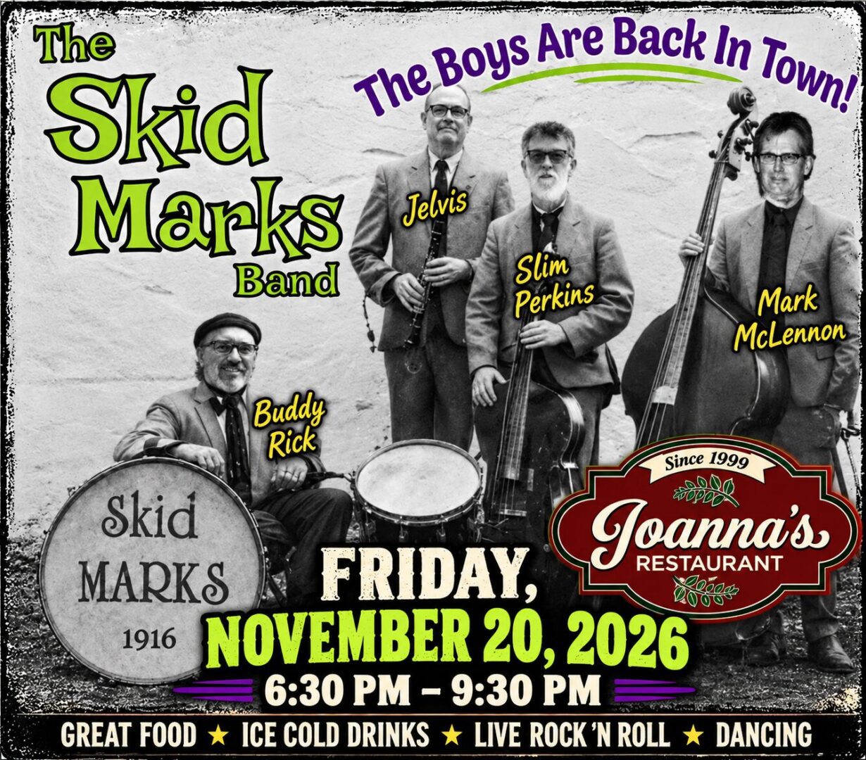 The Skid Marks return to Joanna's Restaurant!